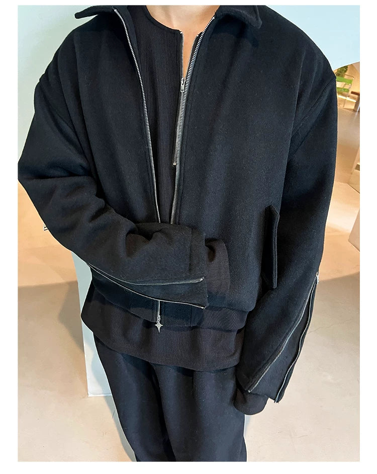 Men's Double Zipper Wool Jacket