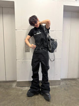 Stretchy Three Stripe Flared Patent Pants