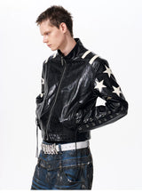 Men's Cropped Star Leather Biker Jacket