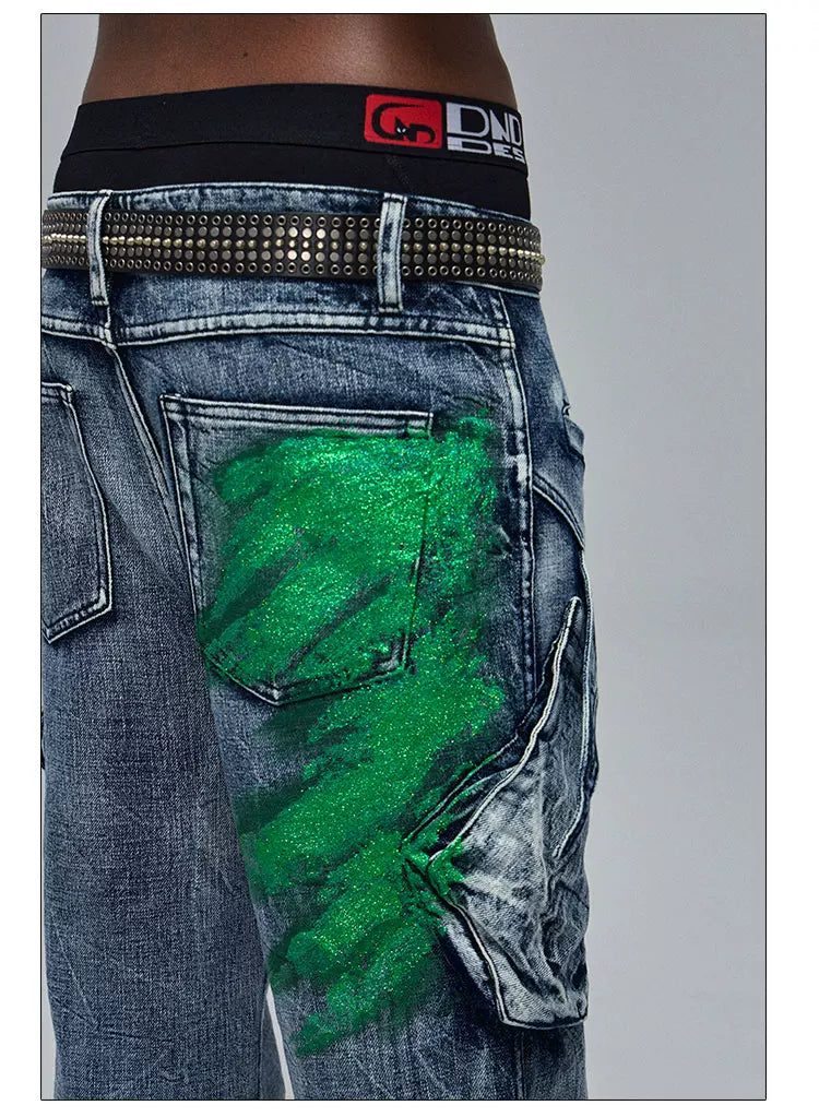 Cleanfit Green Washed Multi-pocket Straight Jeans