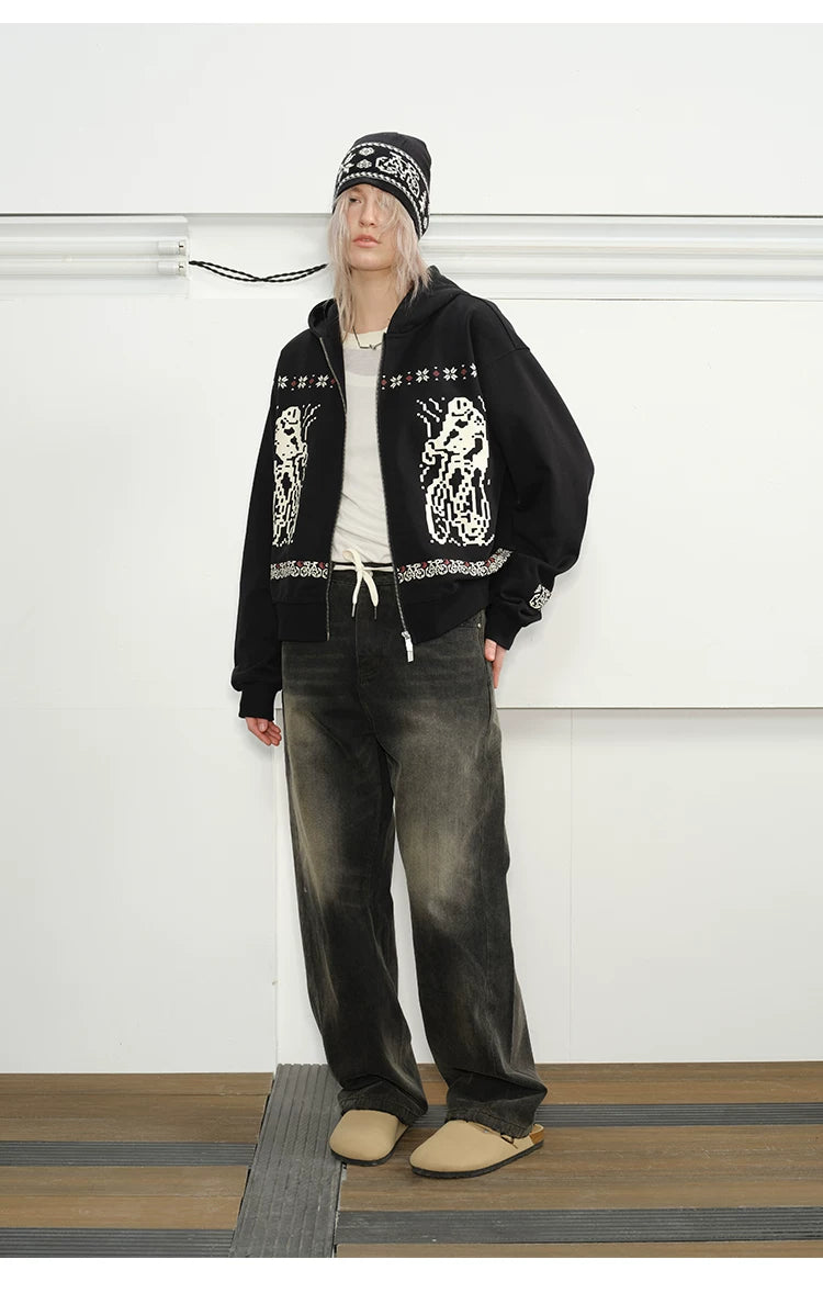 Fair Isle Print Zip Hoodie