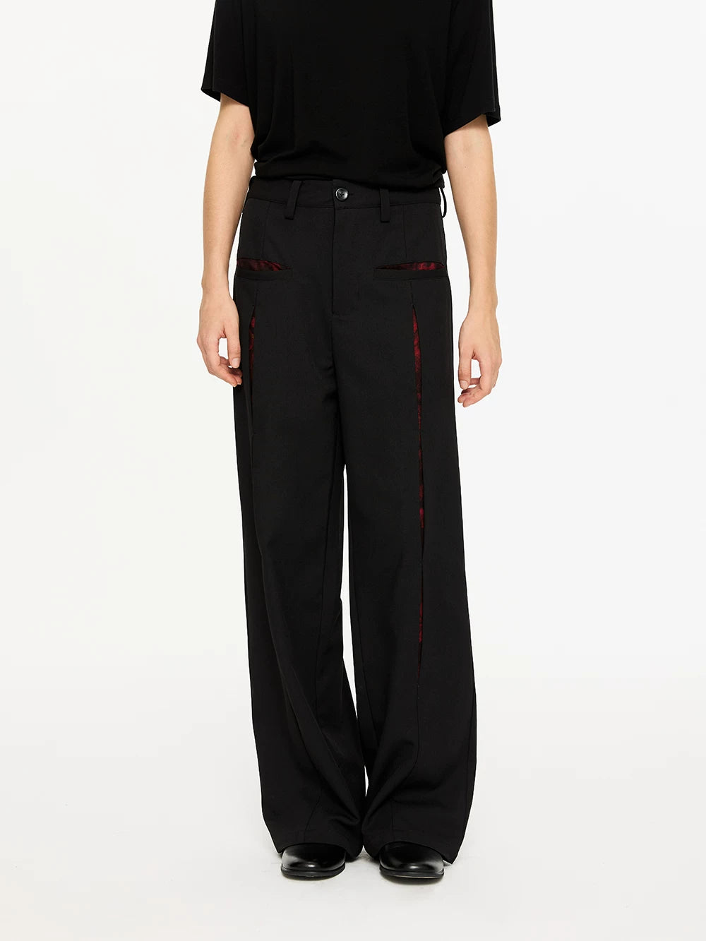 Oil-Lined Color Block Straight Equestrian Pants