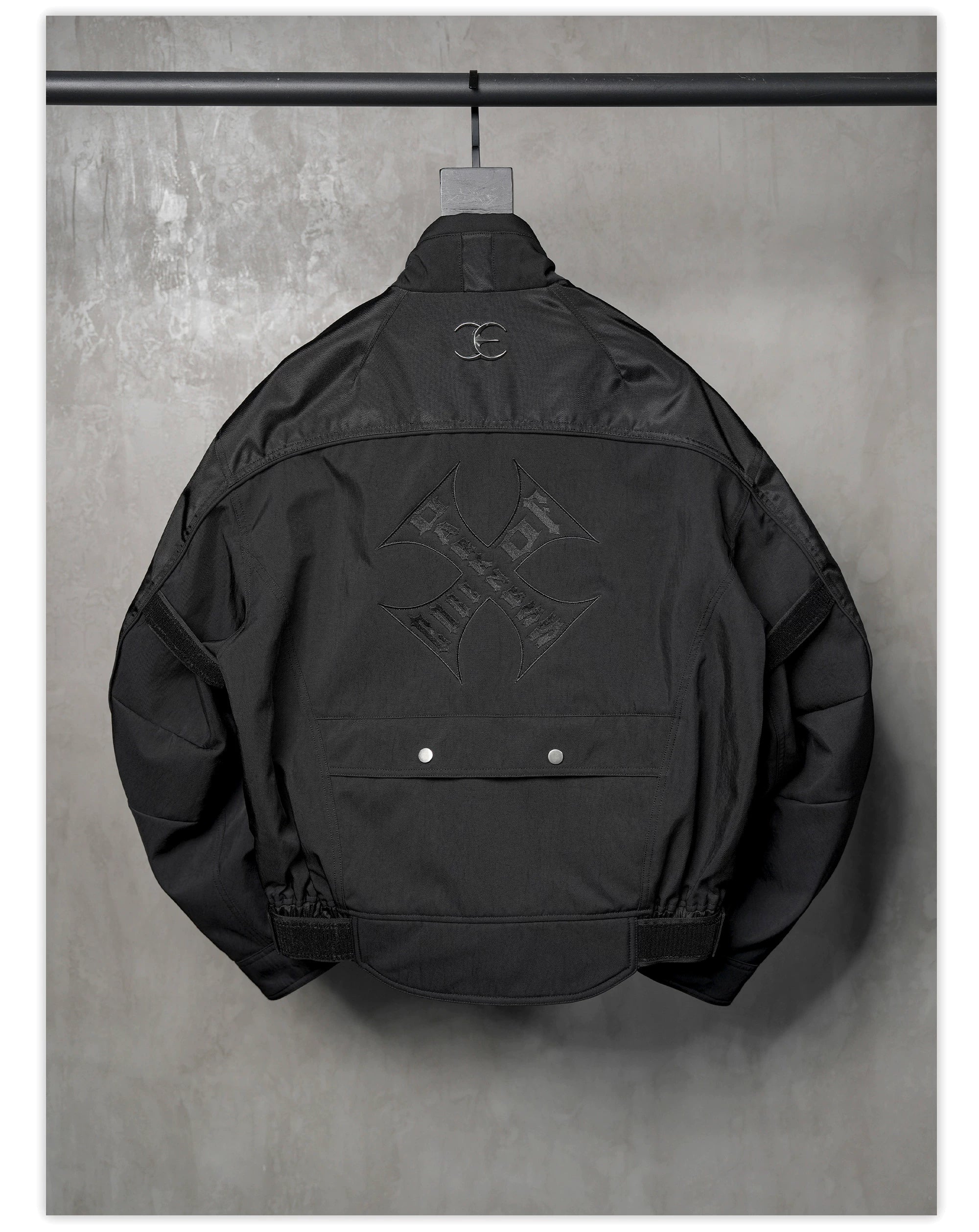 Loose Dark Curved Nylon Biker Jacket