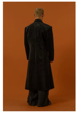 Men's Long Black Velvet Wool Coat