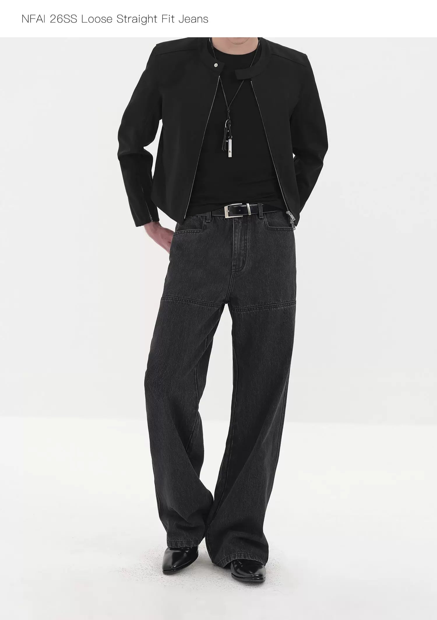 Fitted Straight Leg Patchwork Black-White-Blue Jeans