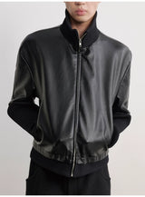 Black Ribbed Cuff Faux Leather Jacket