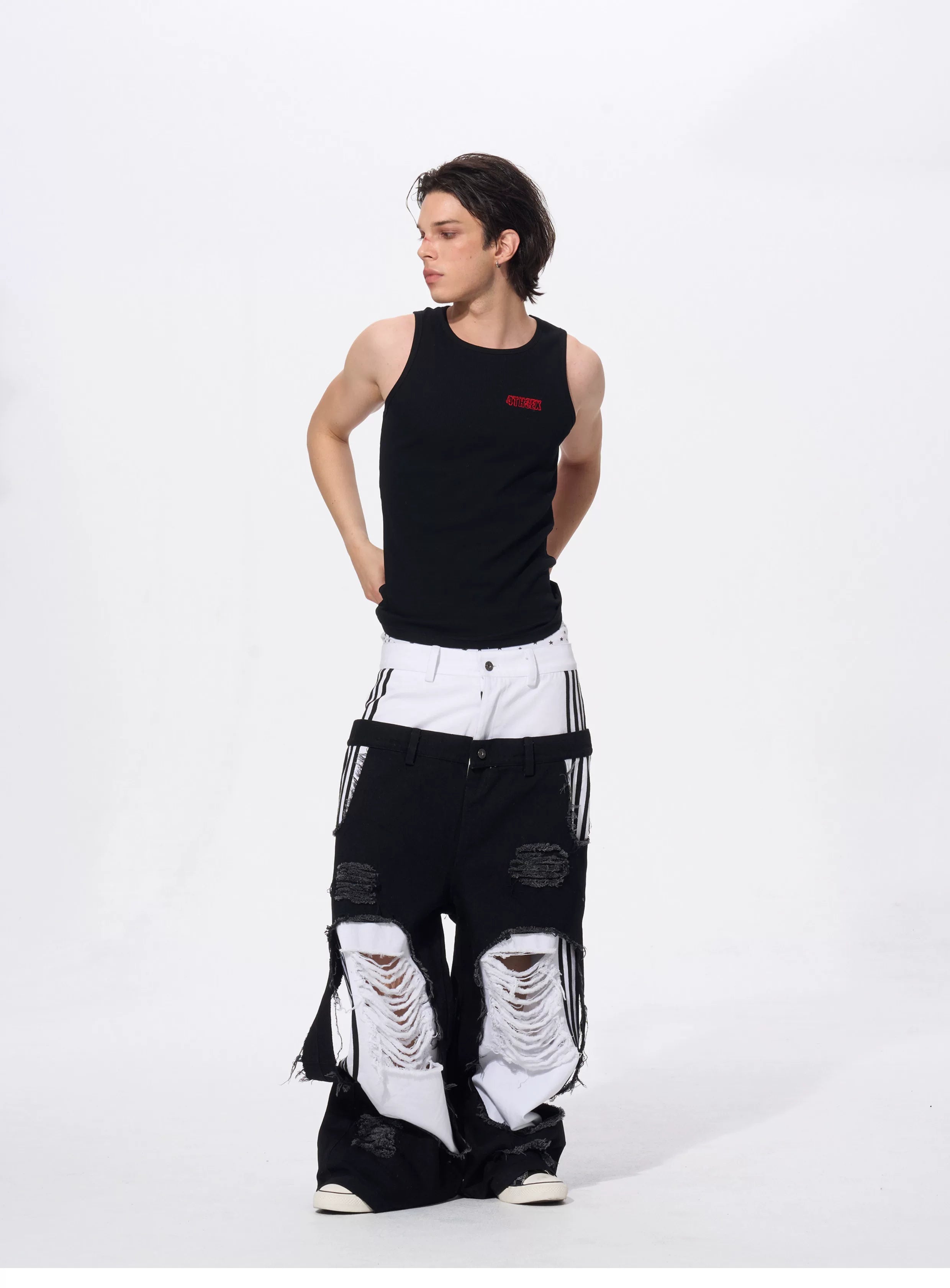 Men's Ripped Double Waist Jeans
