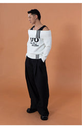 Loose Unisex White Off-shoulder Turtleneck Sweater