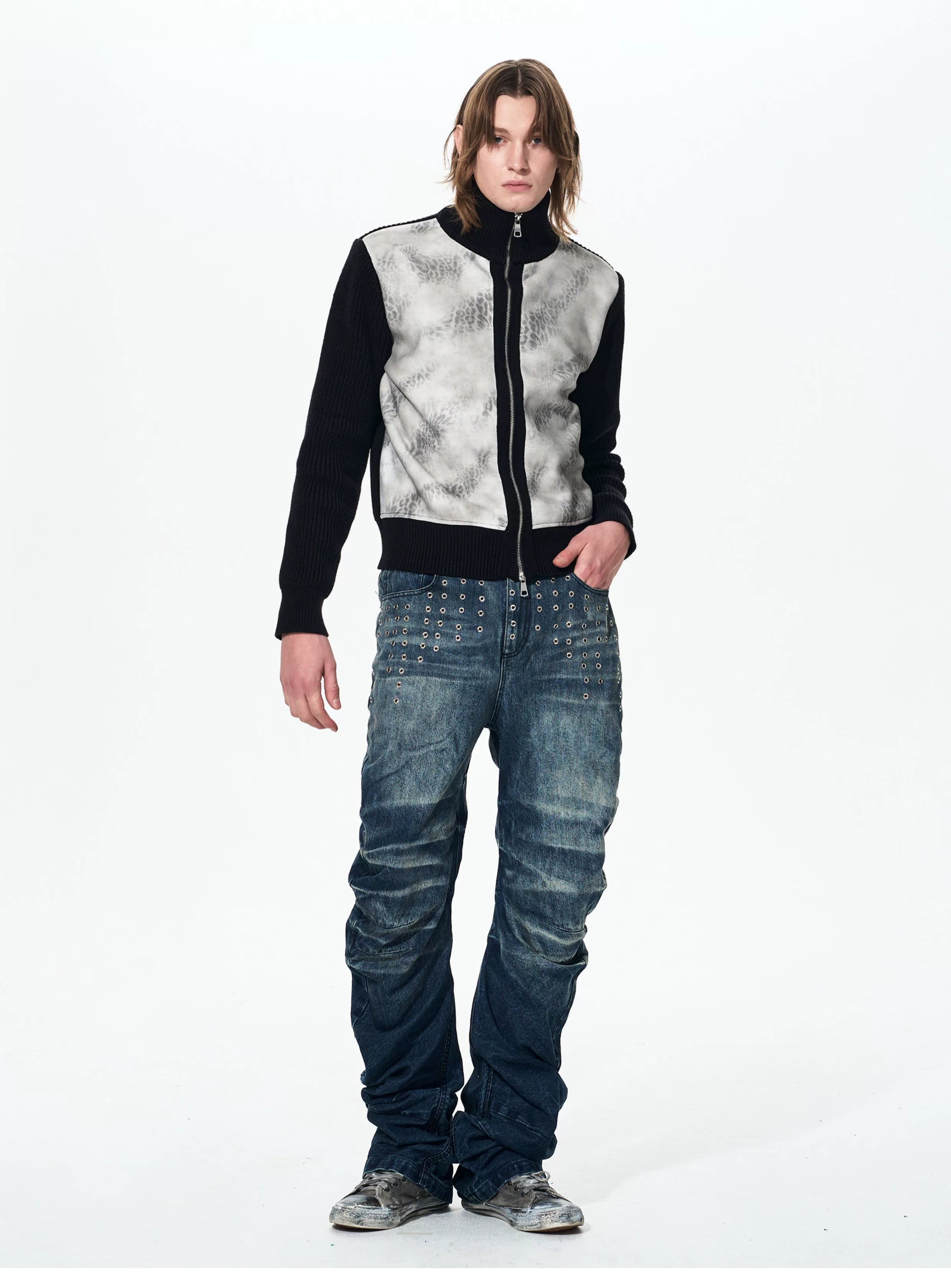 Men's Ice Blue Distressed Curved Jeans