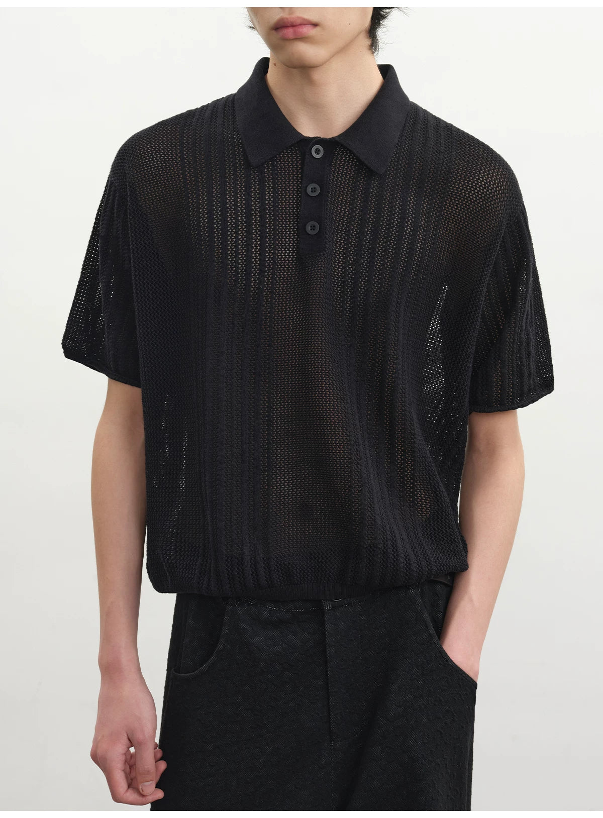 Cutout Ribbed Cotton Polo Shirts