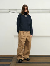Color Block Collar Waffle Knit Sweater