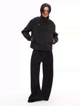 Collared Buttoned Adjustable Waist Wool Jacket