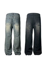 Two-Tone Distressed Wide Leg Flared Jeans