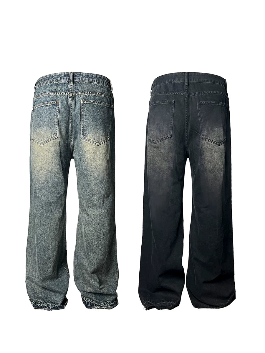 Two-Tone Distressed Wide Leg Flared Jeans