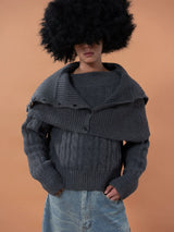 Unisex Detachable Grey Knit Cardigan Scarf