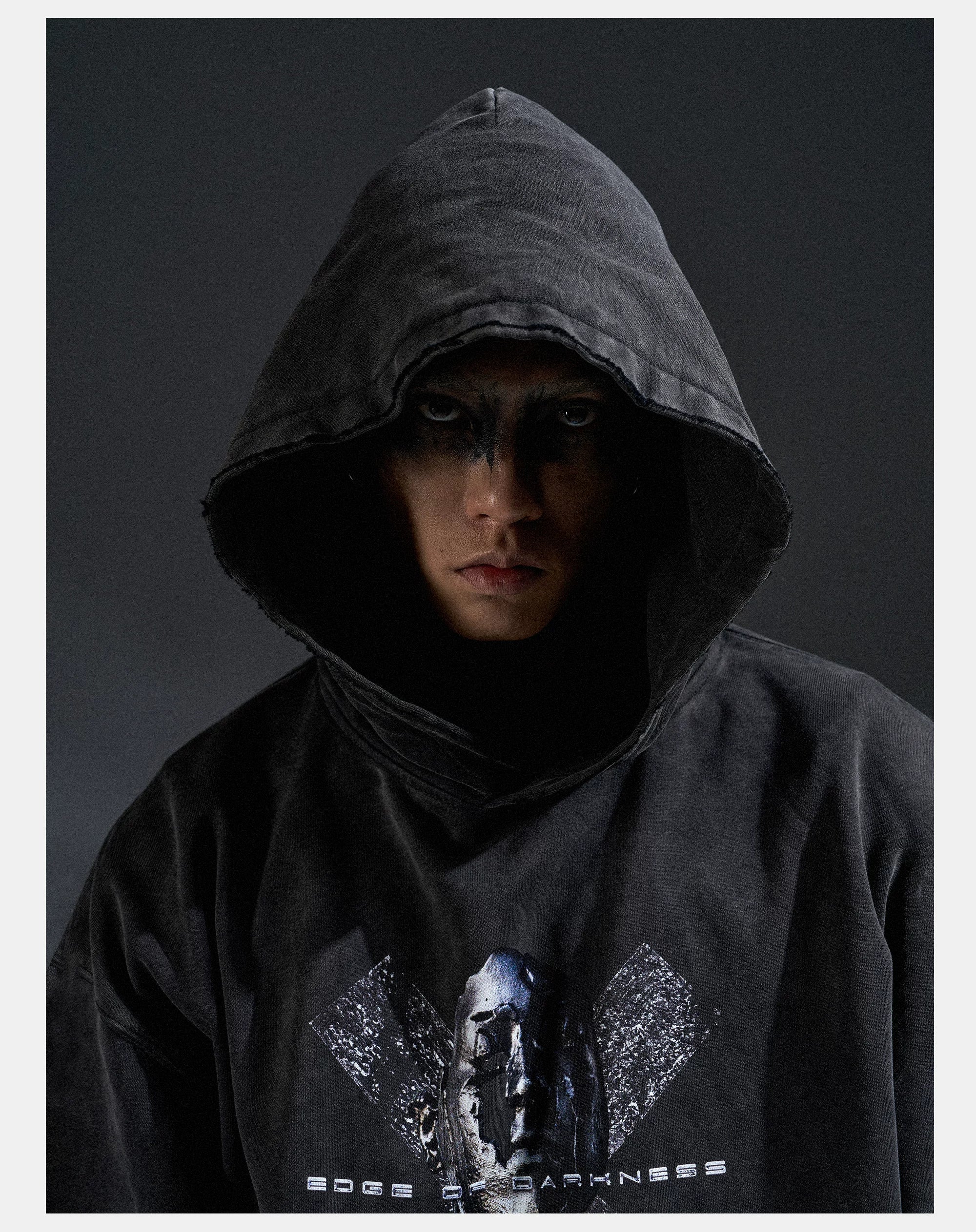 Loose Distressed Dark Metallic Print Sweatshirt