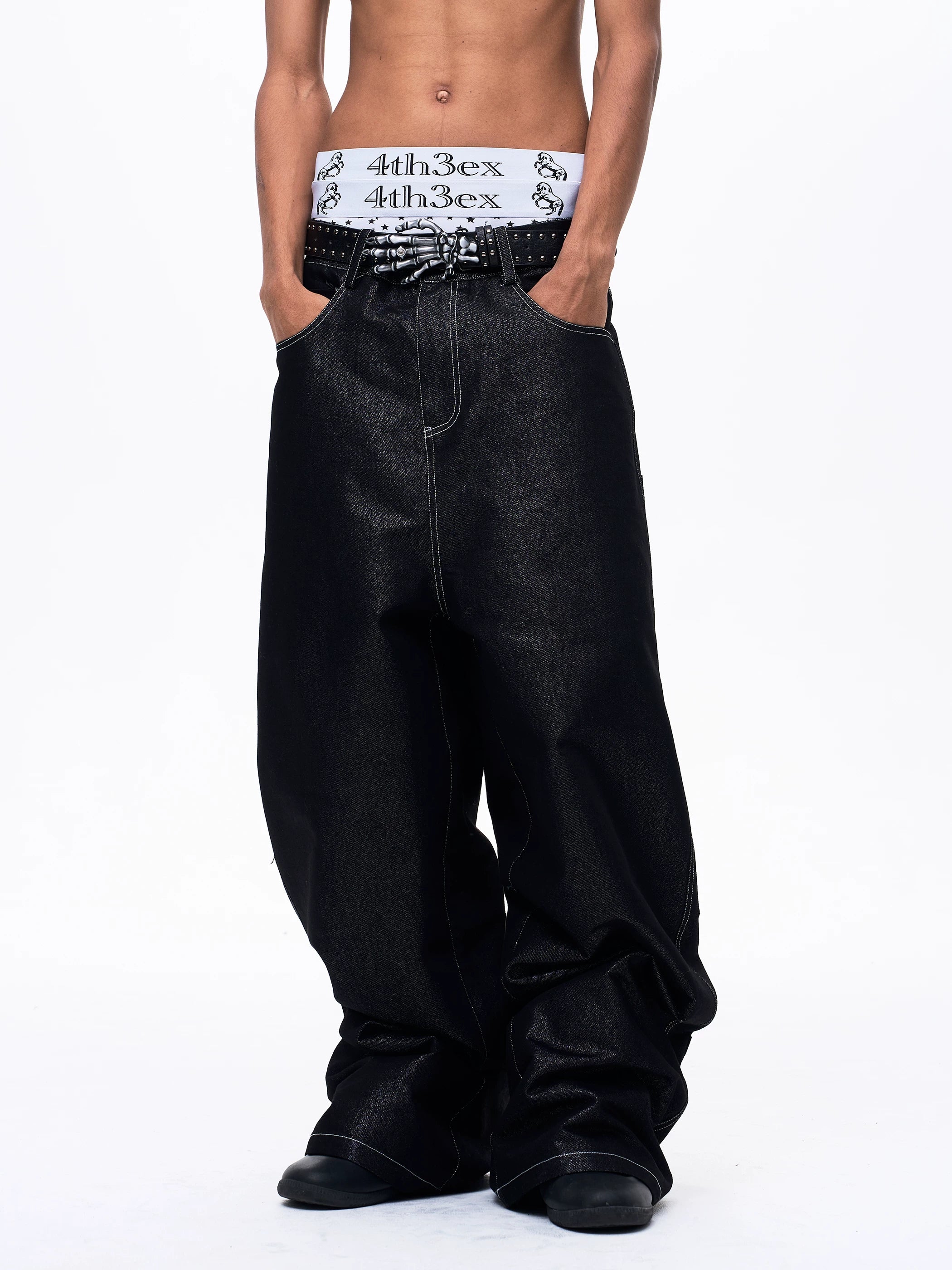 Men's Silver Multi Pocket Wide-Leg Jeans
