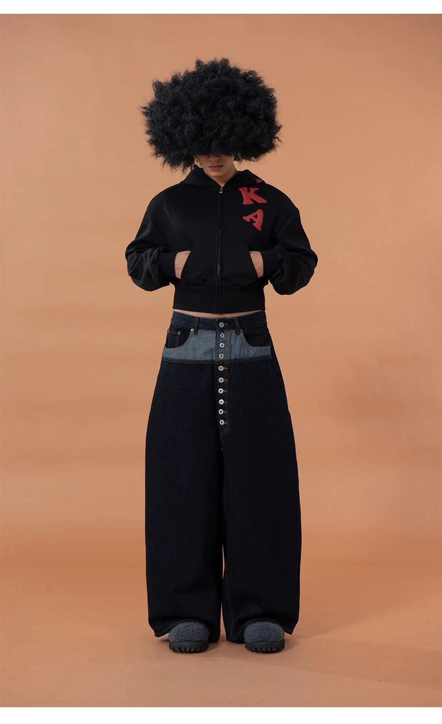 Men's Black Cropped Graphic Hooded Cardigan