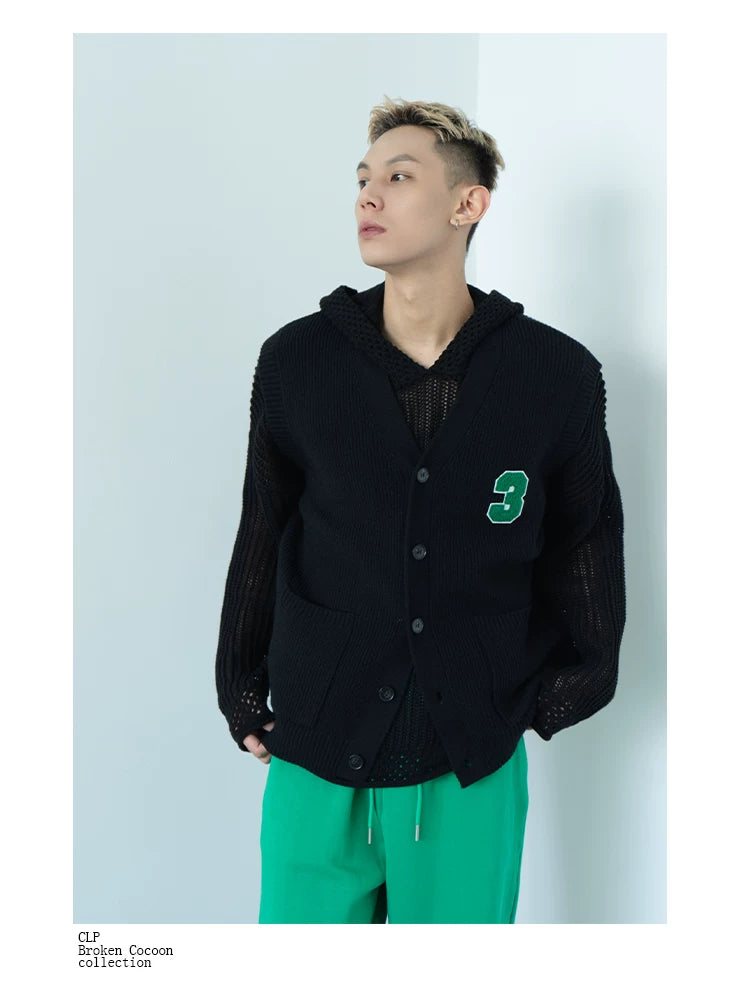 Men's Black-White Number Embroidered Knit Vest