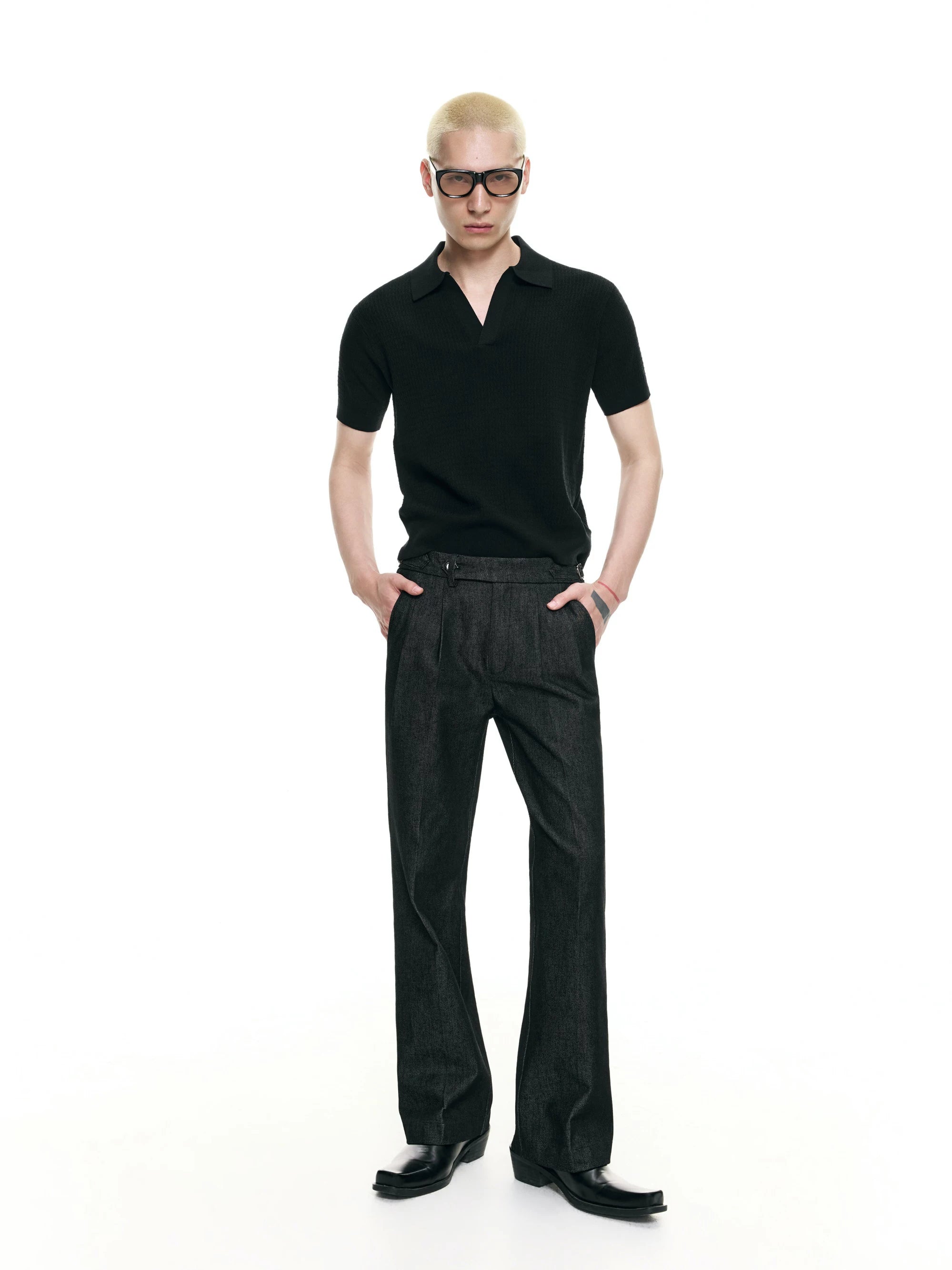 Cutout Lapel Short Sleeves Knit Polo