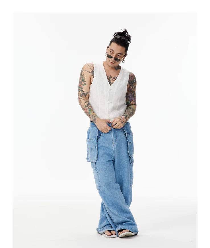 White Cropped V-neck Tencel Vest Unisex