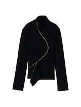 Black Thick Slim Zip Turtleneck Sweater
