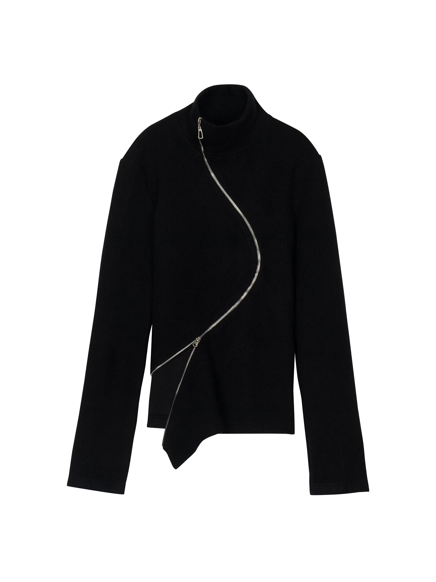 Black Thick Slim Zip Turtleneck Sweater