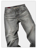 Cream Gray Washed Straight Leg Jeans