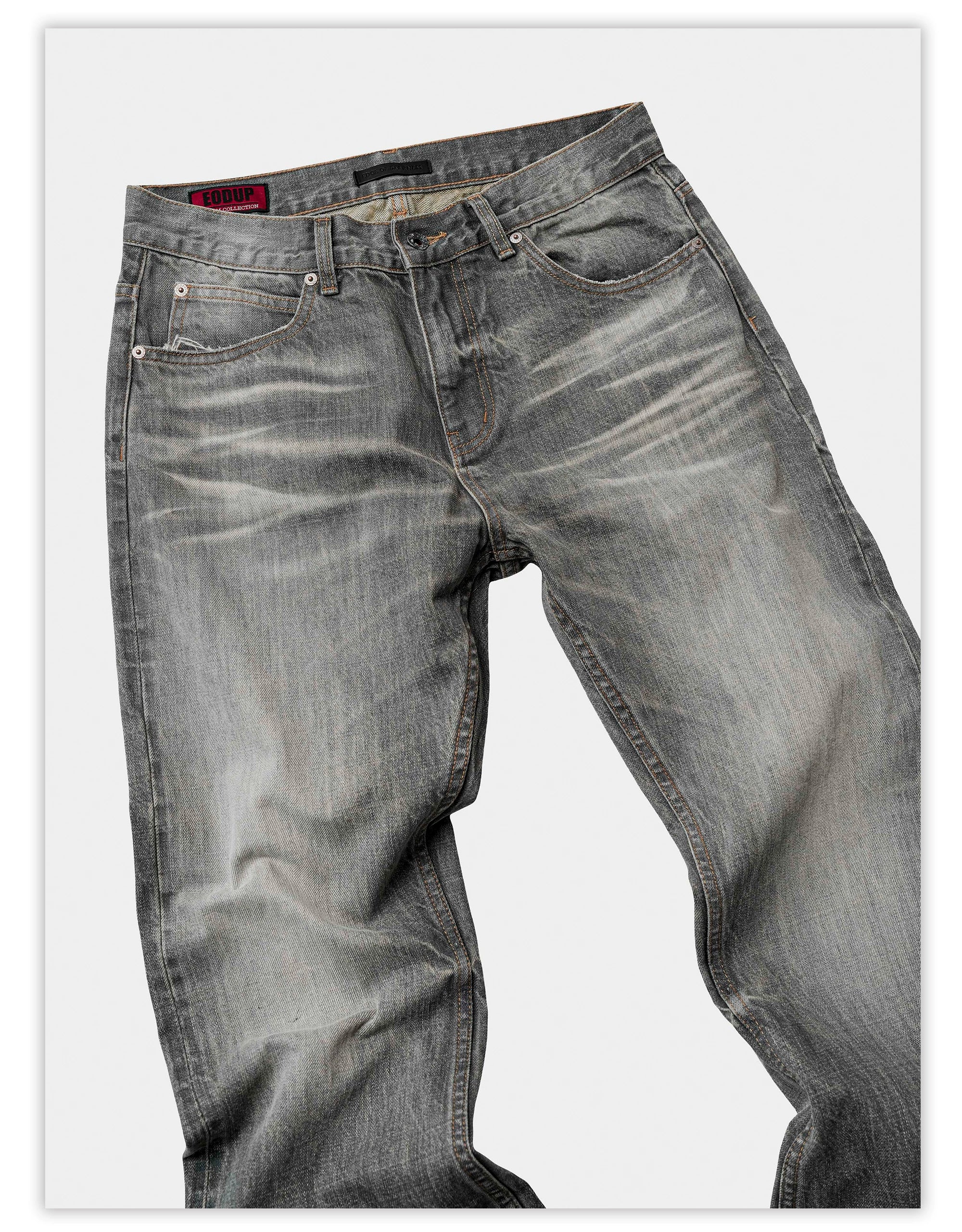 Cream Gray Washed Straight Leg Jeans