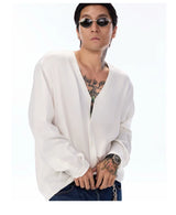 Satin V-Neck Acetate Long-Sleeve Shirt