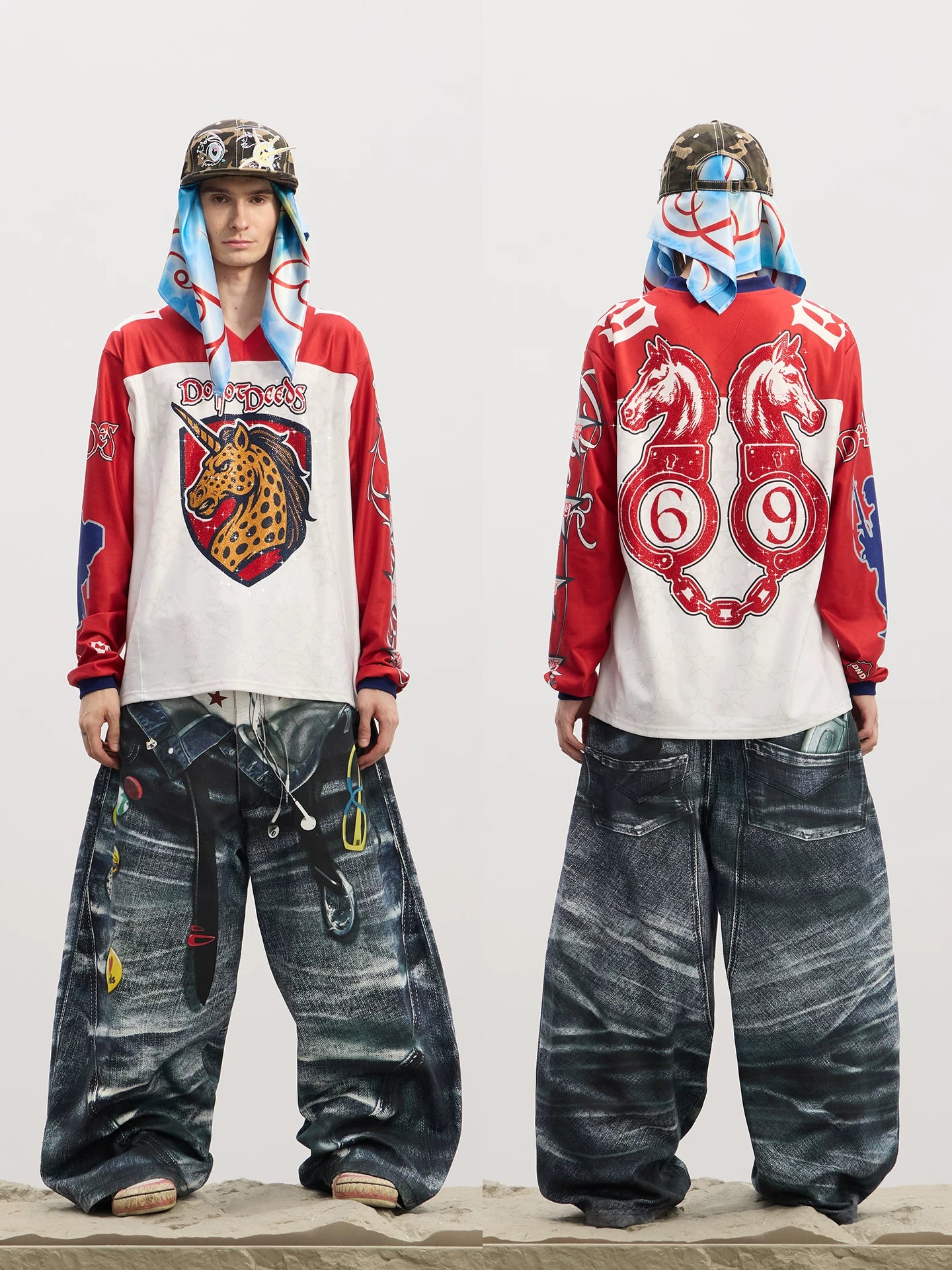 Leopard Print Rhinestone Colorblock Hip-hop Jersey