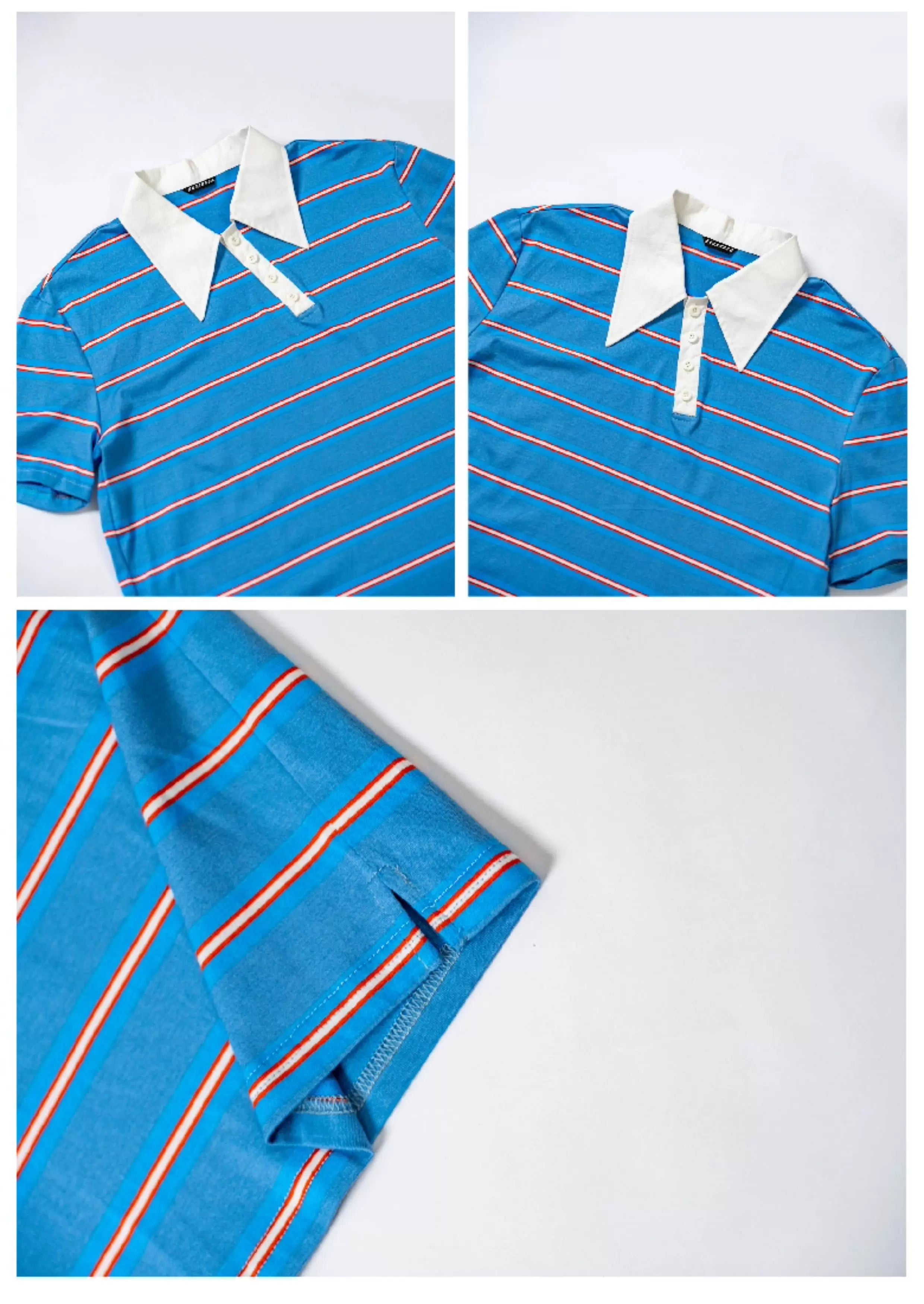 Asymmetric Collar Cropped Slit Polo Shirt
