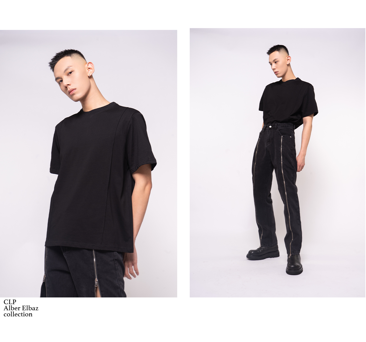 Men's Black White Padded Line Tee
