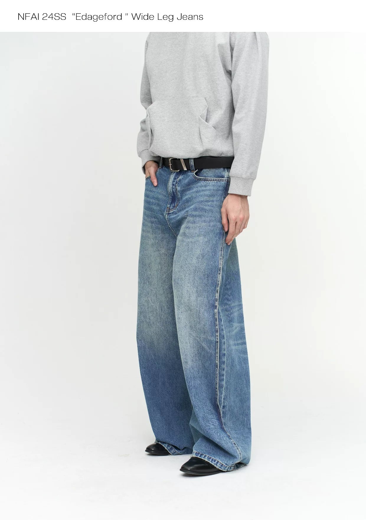 Wide Leg Cuffed Washed Jeans