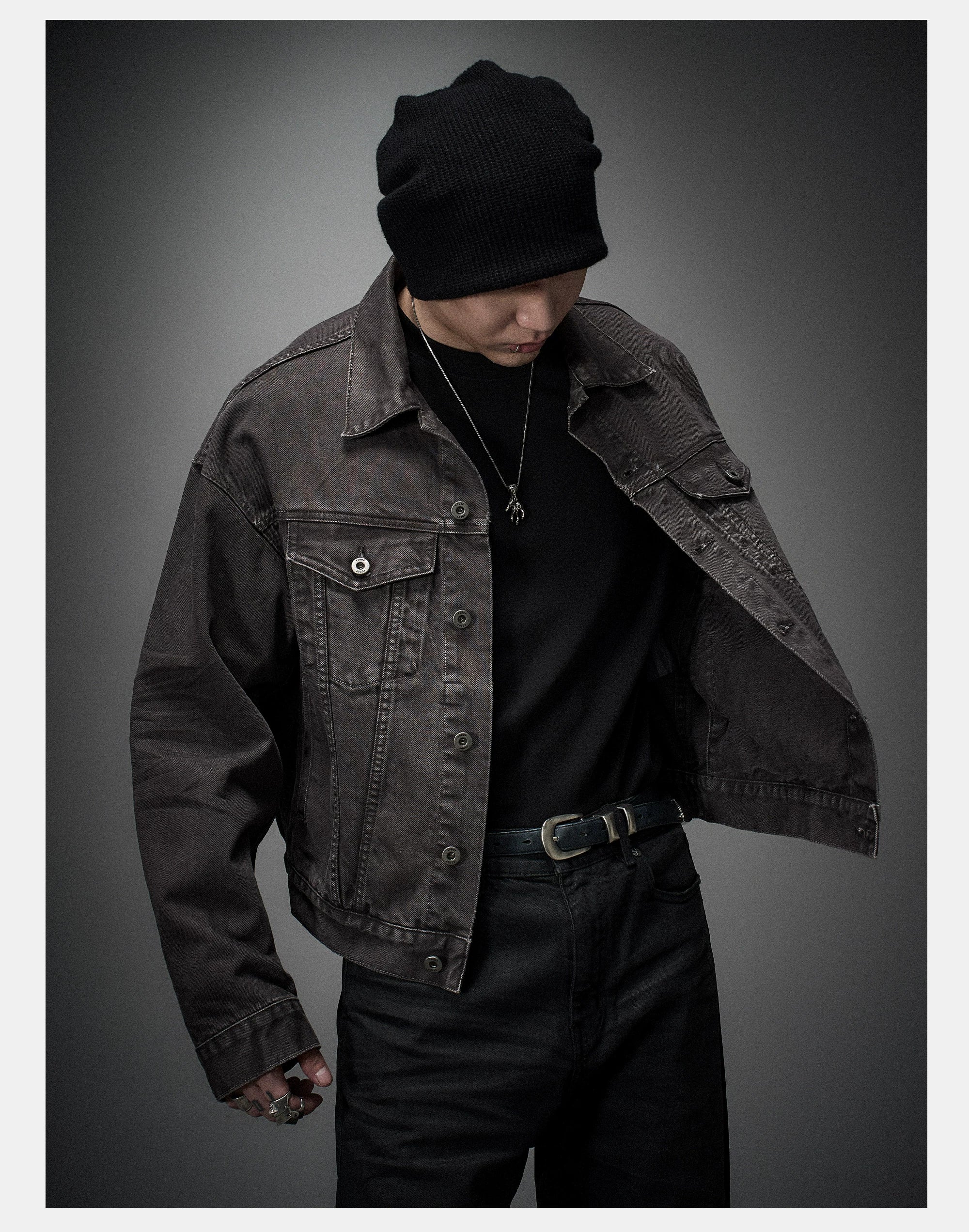 Washed Grey Boxy Denim Jacket