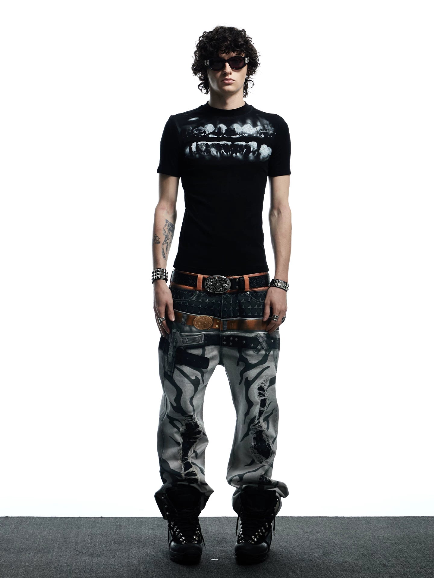 Printed Fitted Wool Blend T-shirt