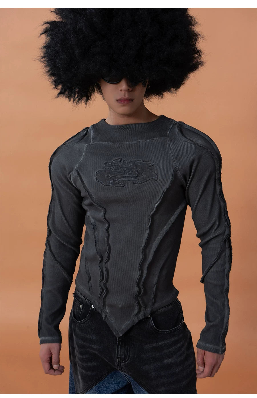 Men's Slim Striped Distressed Long-Sleeve Tee
