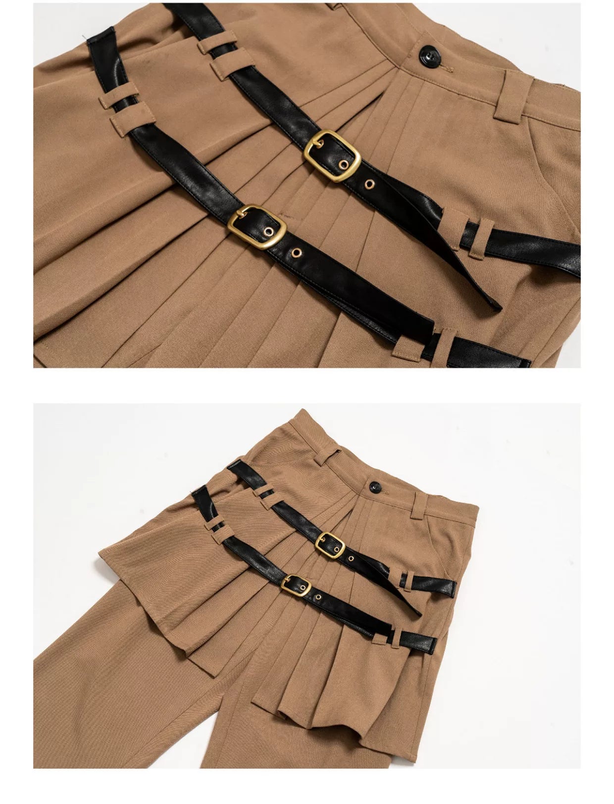 Pleated Belted Punk Retro Flared Pants