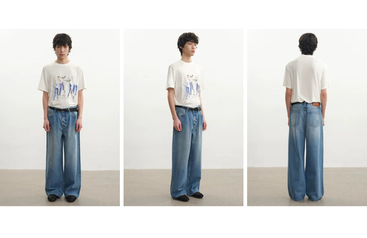 Rigid Washed Blue Straight Relaxed Jeans