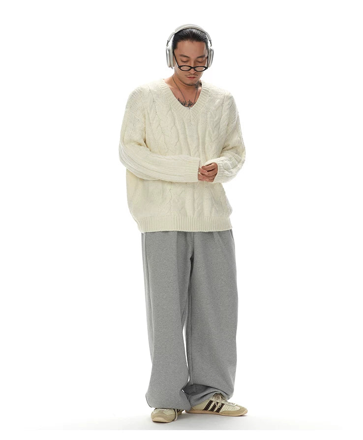 Men's V-neck Twist Wool Blend Sweater