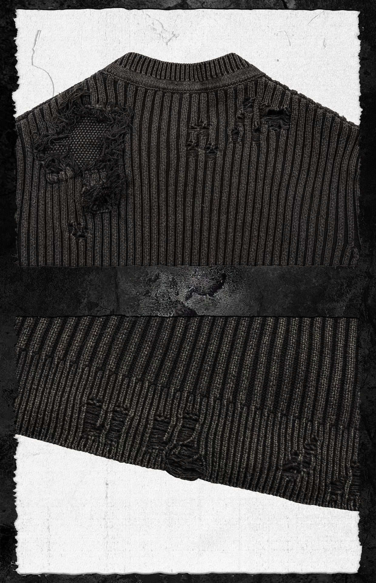 Faded Distressed Patched Knit Sweater