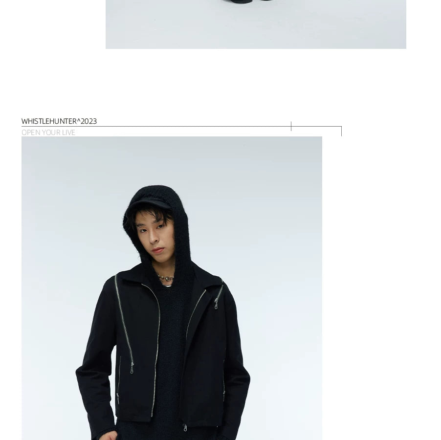 Unisex Two-Tone Irregular Short Multi-Zip Jackets