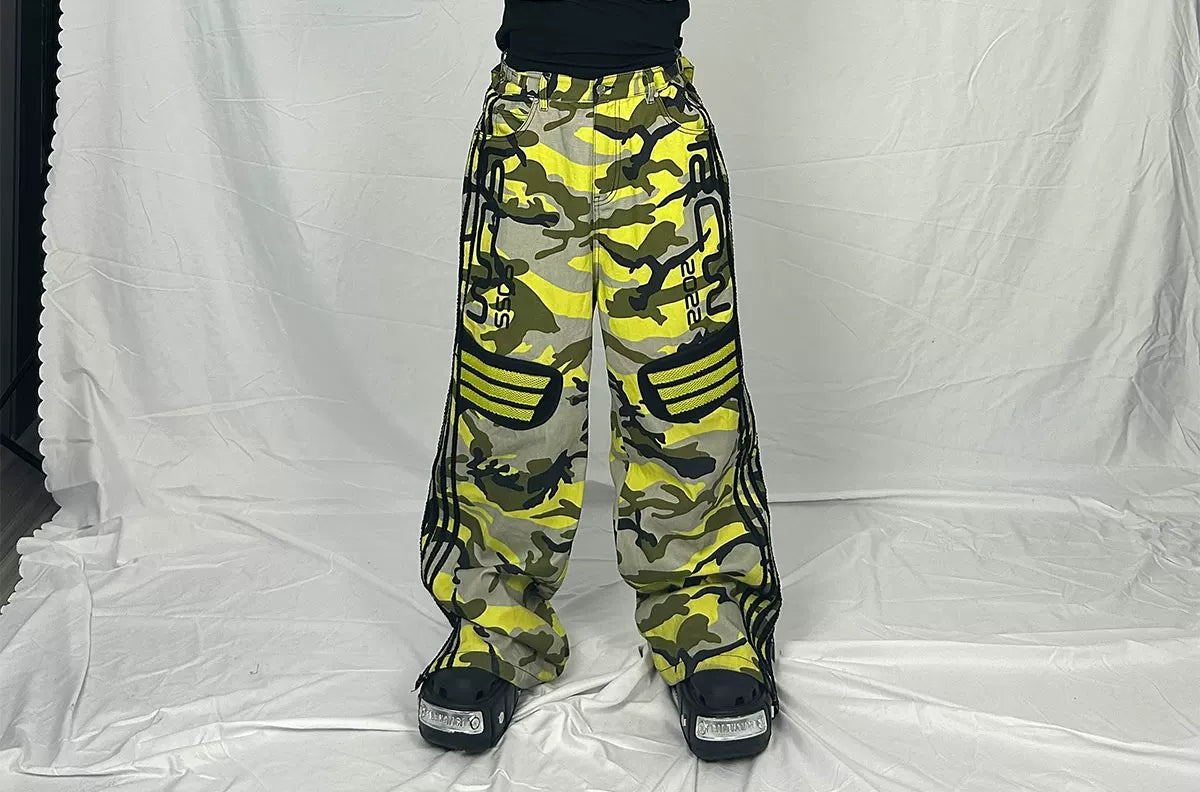 Yellow Camo Suede Knee Racing Pants