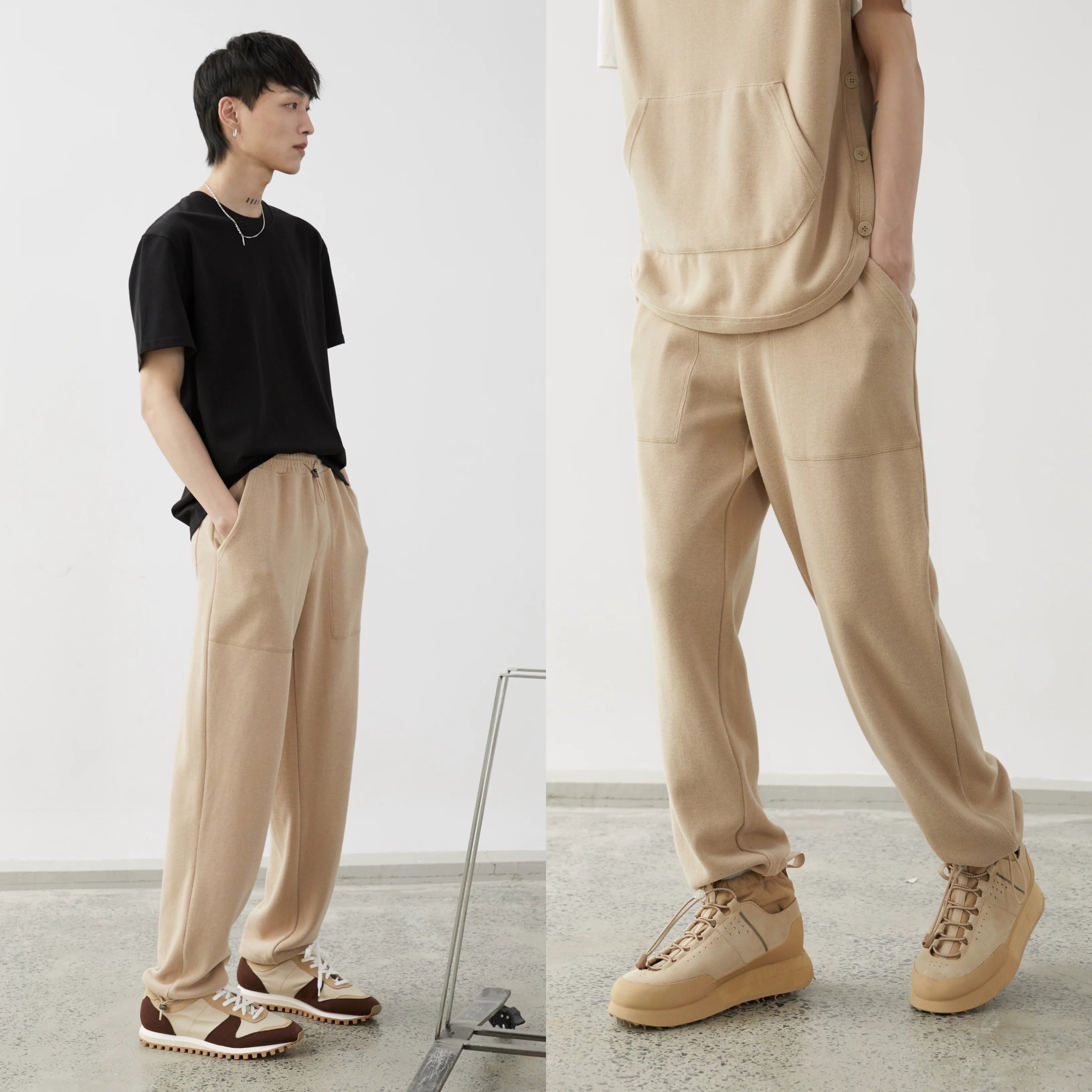 Stripe Plush Drawstring Track Pants