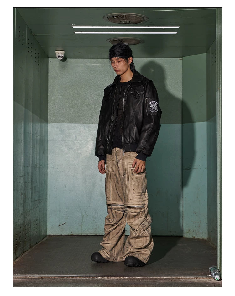 Distressed Drawstring Flare Cargo Pants
