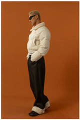 Cropped Collared Faux Shearling Puffer Coat