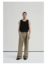 Waist-Adjustable Striped Flared Merino Wool Pants