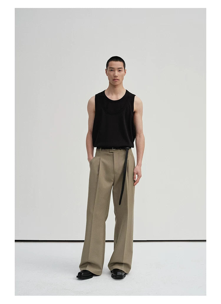 Waist-Adjustable Striped Flared Merino Wool Pants