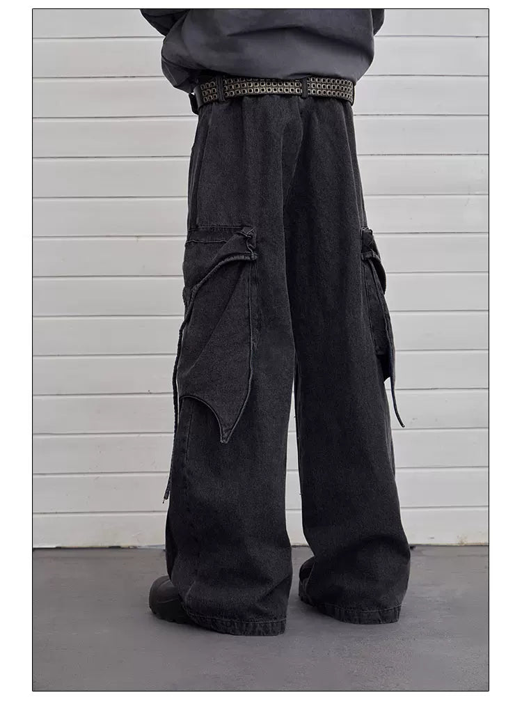 Vintage Deconstructed Washed Wide Leg Jeans