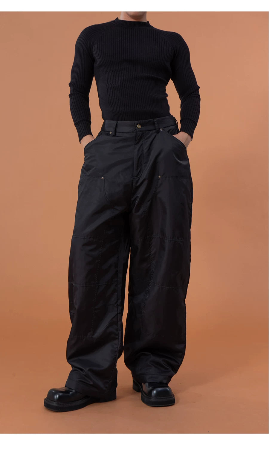 Men's Black Windproof Warm Cargo Pants
